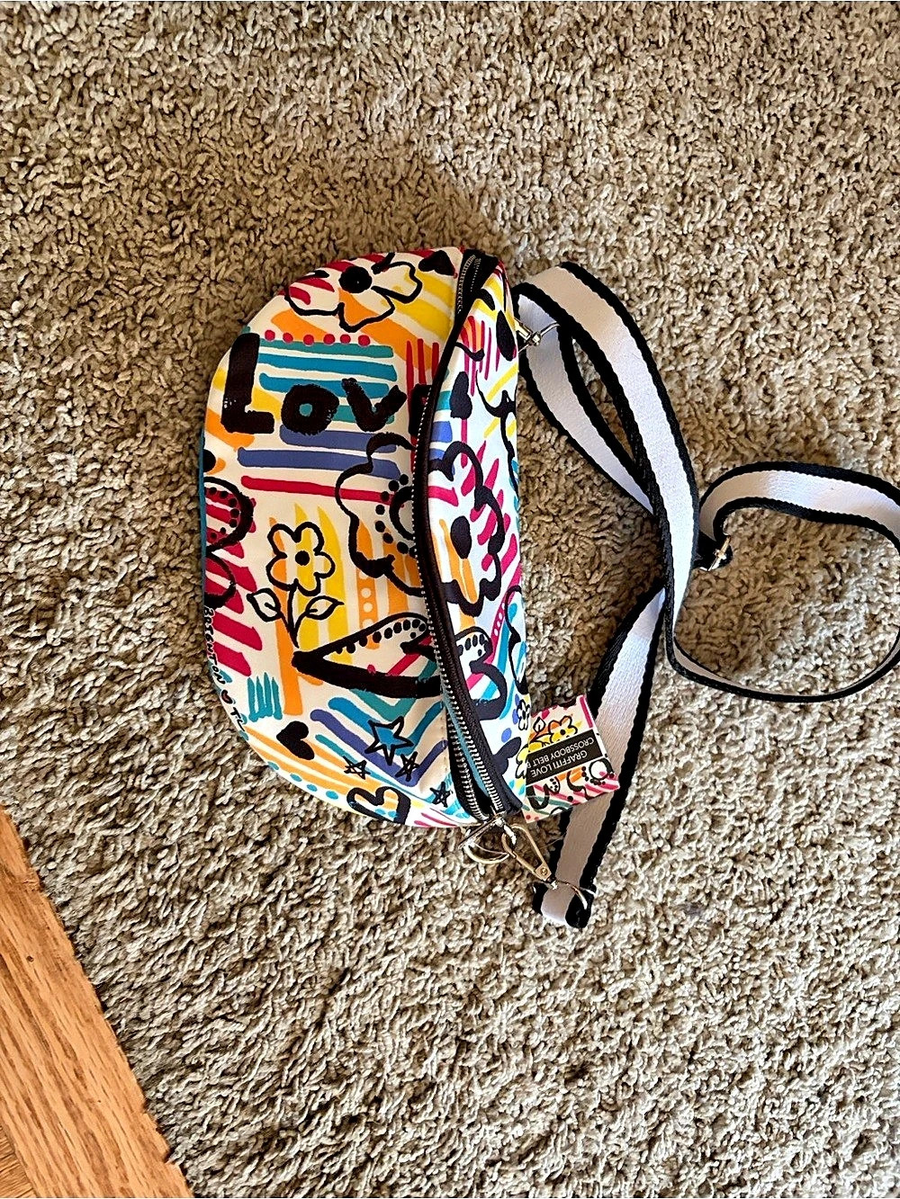 Brighton Graffiti Love Crossbody Belt Bag Multicolor & White